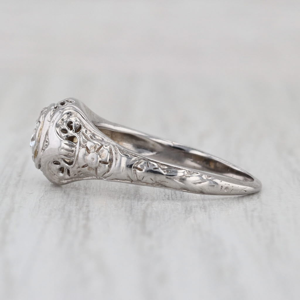 Art Deco 0.36ct Diamond Solitaire Engagement Ring 18k White Gold Filigree