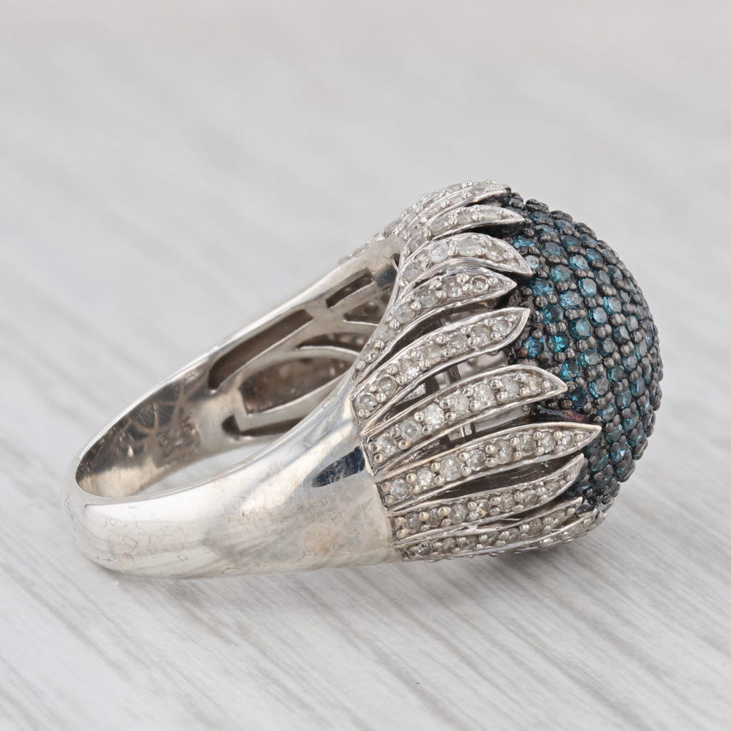 Light Gray 0.71 ctw Blue Diamond Cluster Sterling Silver Size 7 Ring Cocktail