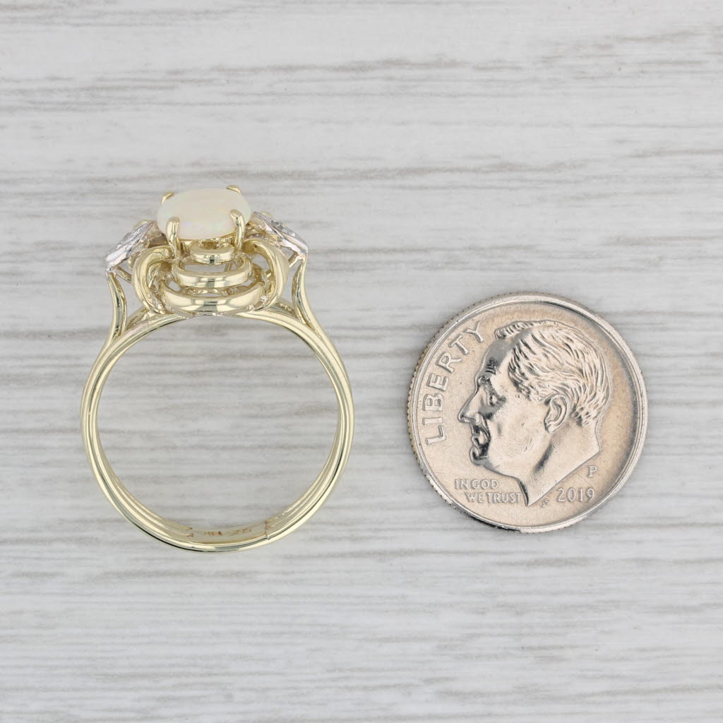 Gray Oval Opal Cabochon Diamond Ring 14k Yellow Gold Size 7