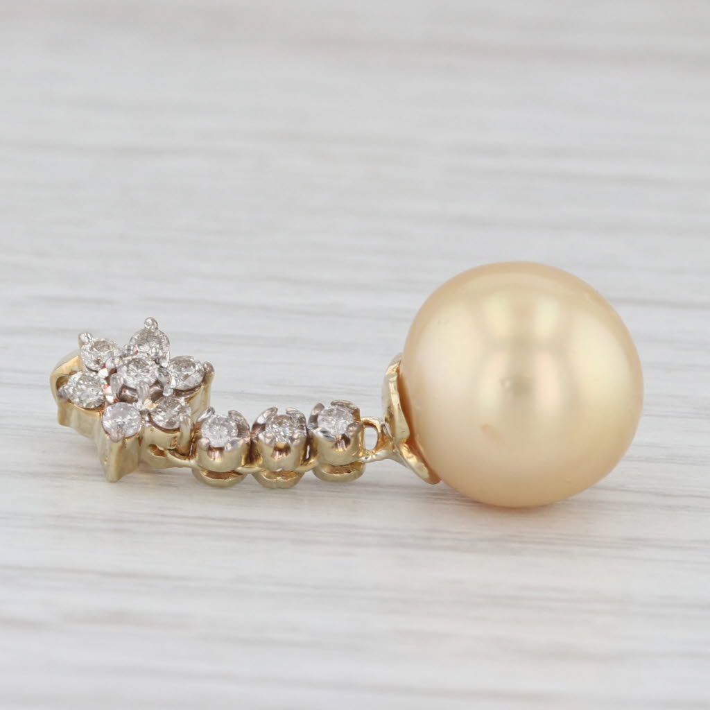 Light Gray 0.22ctw Diamond Cultured Golden Pearl Pendant 14k Yellow Gold Journey Drop