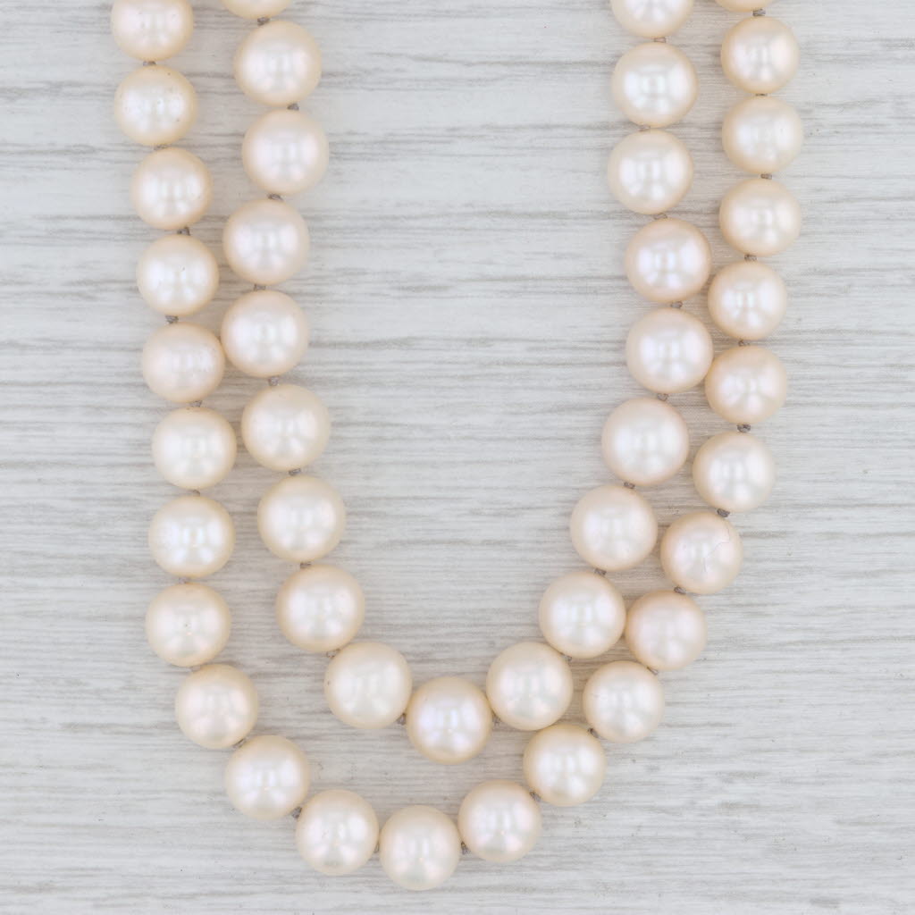 Light Gray Cultured Pearl Double Strand Necklace 14k Gold Clasp 17"