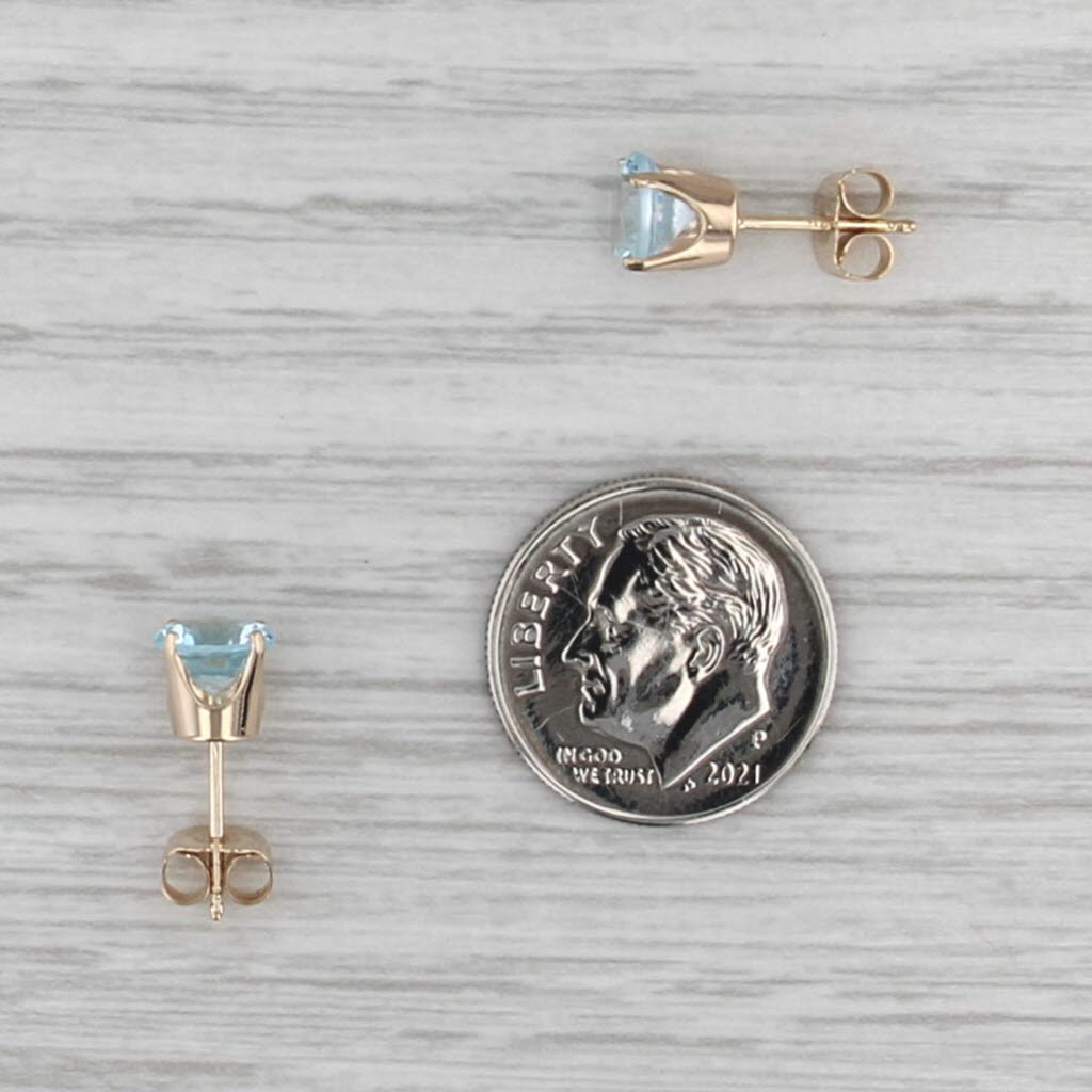 2.10ctw Blue Topaz Stud Earrings 14k Yellow Gold 6mm Round Solitaire Studs
