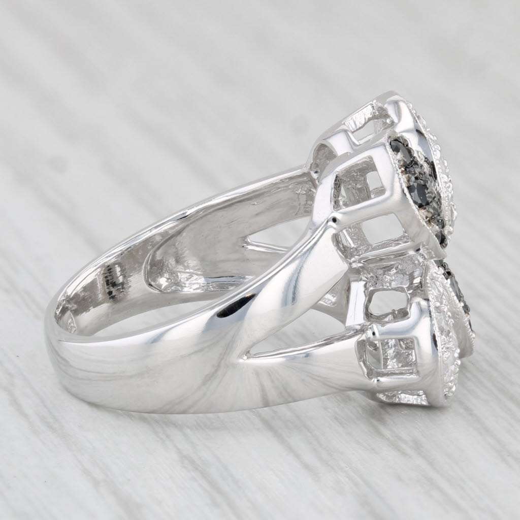 Light Gray 0.50ctw Black White Pave Diamond Flower Ring 14k White Gold Size 7 Cocktail