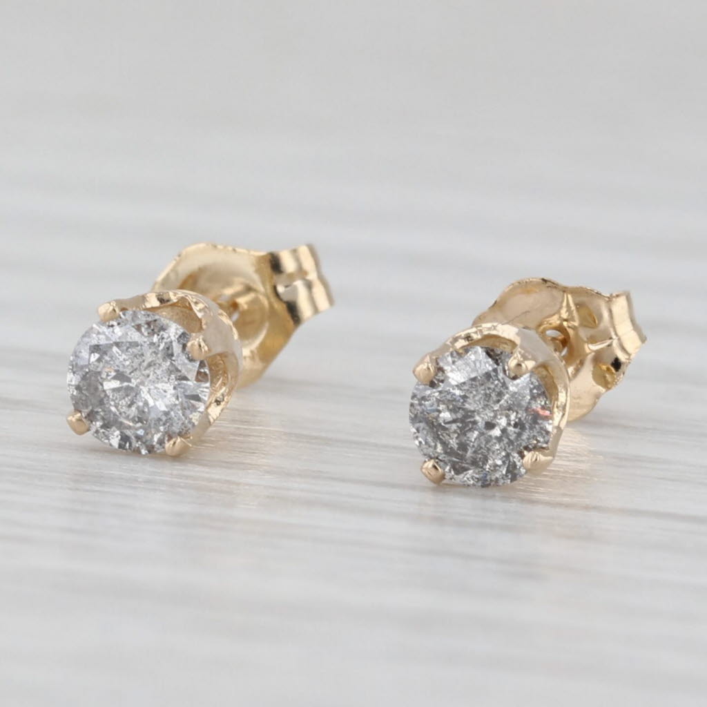 Light Gray 0.38ctw Diamond Stud Earrings 14k Yellow Gold Round Solitaire Studs