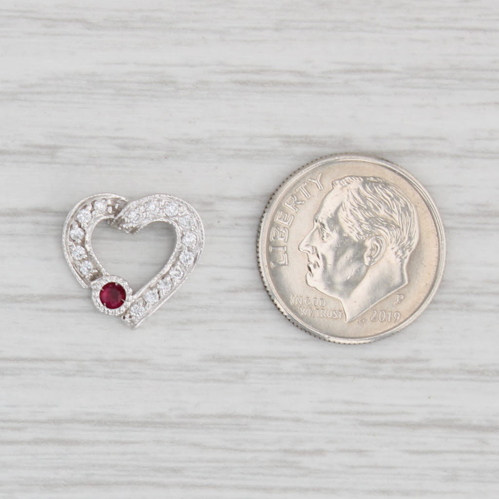 Light Gray 0.21ctw Ruby Diamond Heart Pendant 14k White Gold Small Floating Drop