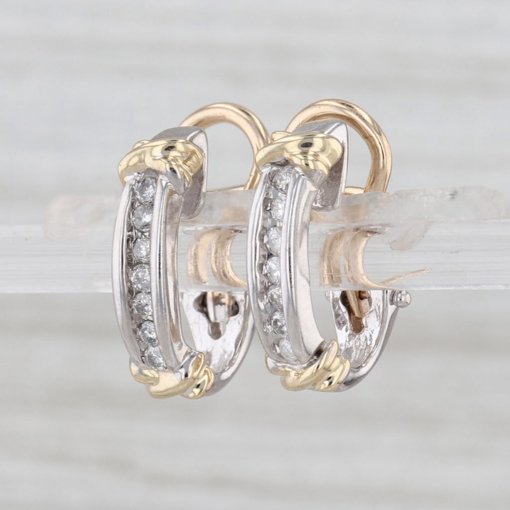 0.24ctw Diamond J-Hook Drop Earrings 14k White Yellow Gold Omega Backs