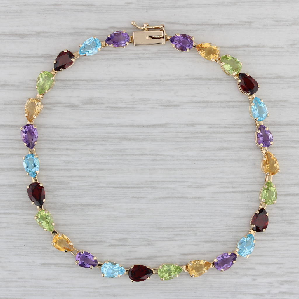 Gray 11.67ctw Gemstone Tennis Bracelet 14k Gold 7.5" Garnet Topaz Peridot Amethyst