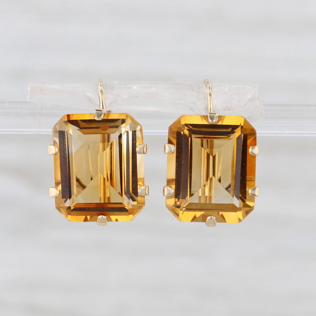9.40ctw Citrine Solitaire Drop Earrings 14k Yellow Gold Lever Backs