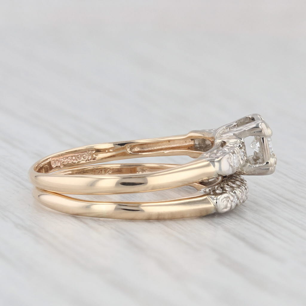 Light Gray 0.19ctw Vintage Diamond Engagement Ring Wedding Band Bridal Set 14k Gold Size 6