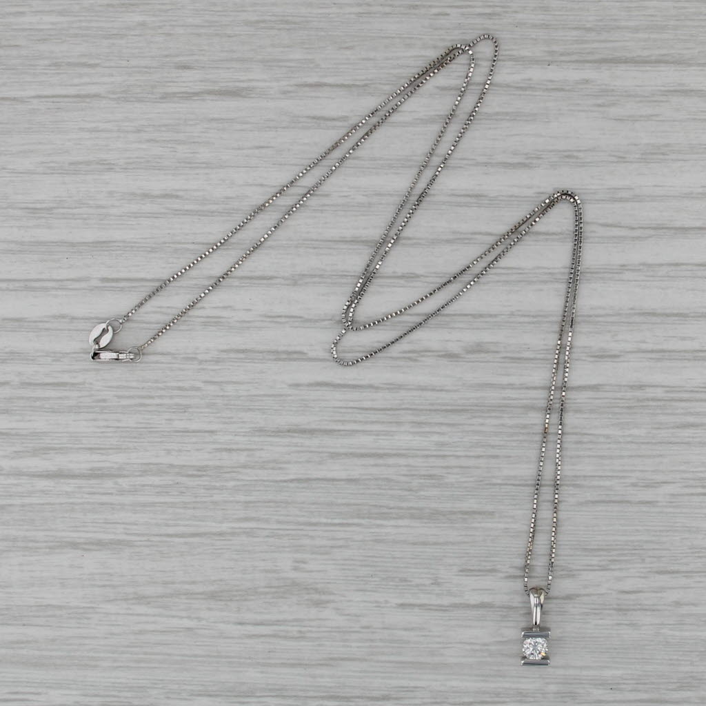 0.25ct Diamond Solitaire Pendant Necklace 14k White Gold 19" Box Chain