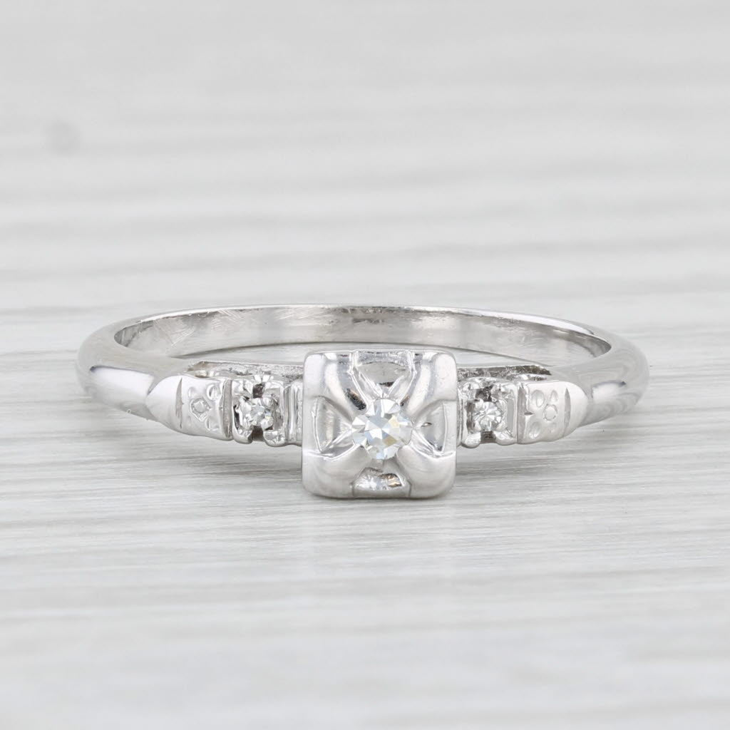 Light Gray Vintage Diamond Ring 14k White Gold Size 5.75 Engagement Style