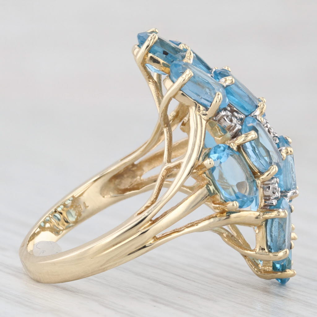 Light Gray 6.75ctw Blue Topaz Diamond Cluster Ring 14k Yellow Gold Size 6.5 Cocktail