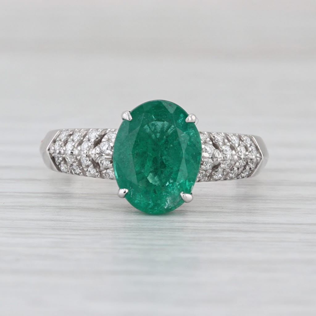 2.33ctw Oval Emerald Diamond Ring 14k White Gold Size 7.25 Engagement