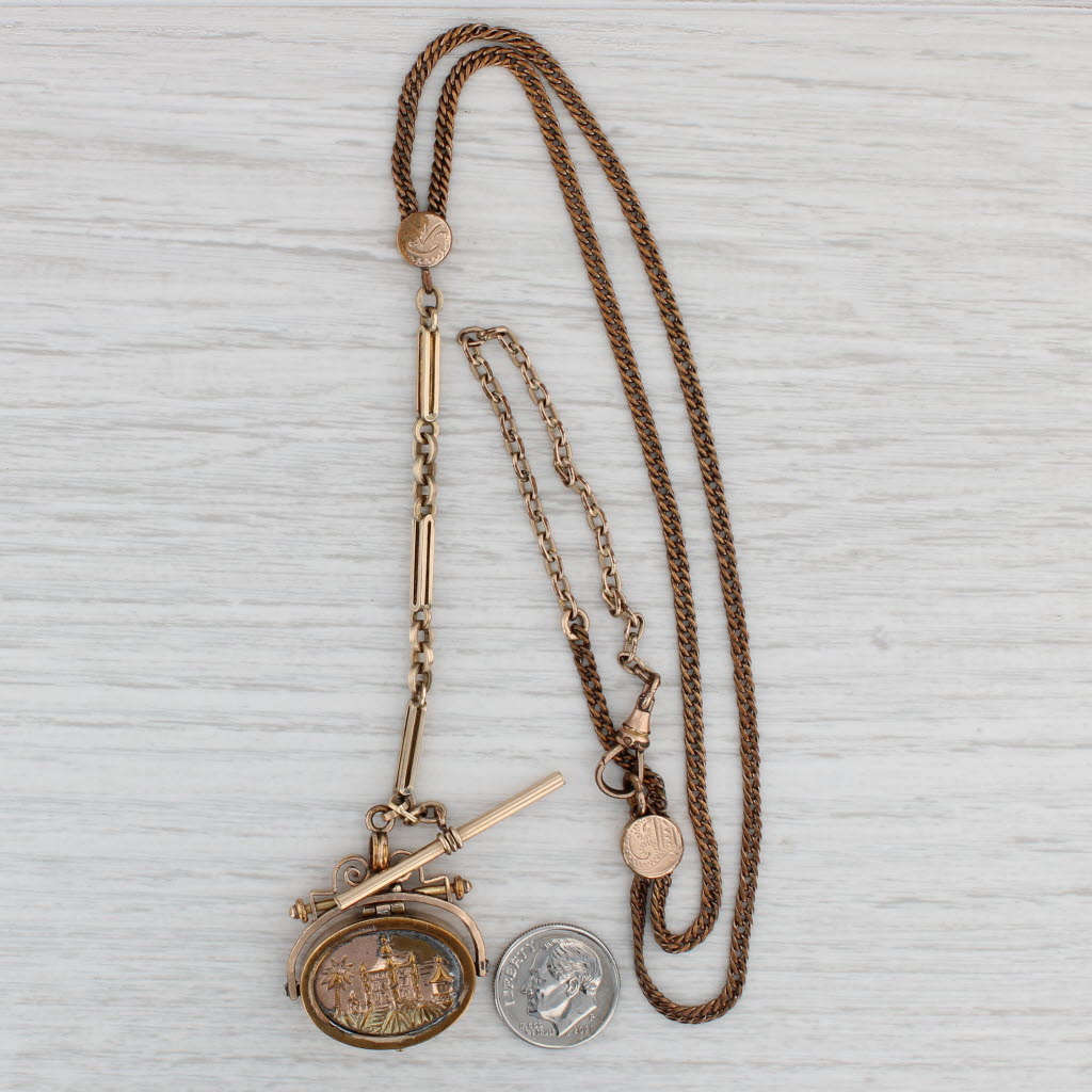 Light Gray Antique Slide Necklace Fob Pendant Locket Gold Filled