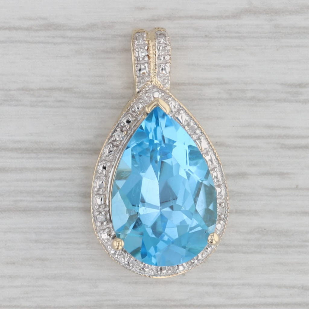 Gray 7.25ct Teardrop Blue Topaz Diamond Halo Pendant 10k Gold