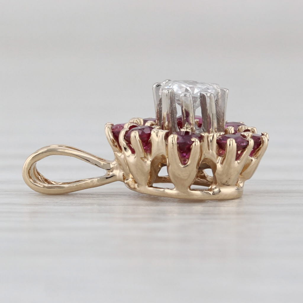 0.54ctw Ruby Diamond Flower Pendant 14k Yellow Gold Small Drop