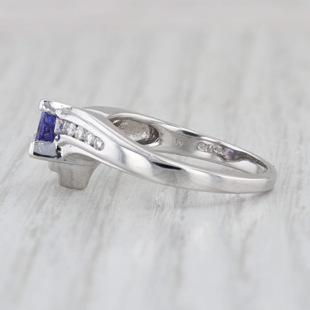 0.60ctw Trillion Tanzanite Diamond Ring 14k White Gold Size 7 Bypass