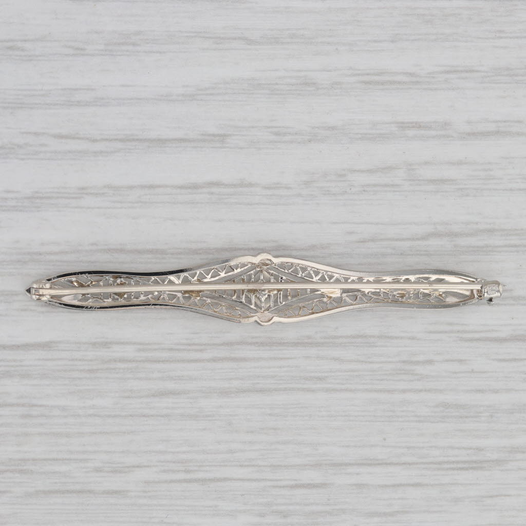 Gray Krementz Vintage Diamond Filigree Bar Brooch 10k 14k White Gold Pin