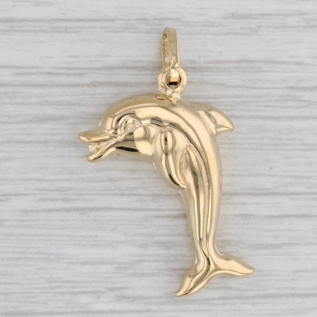 Gray Dolphin Pendant 18k Yellow Gold Nautical Beach Theme Charm