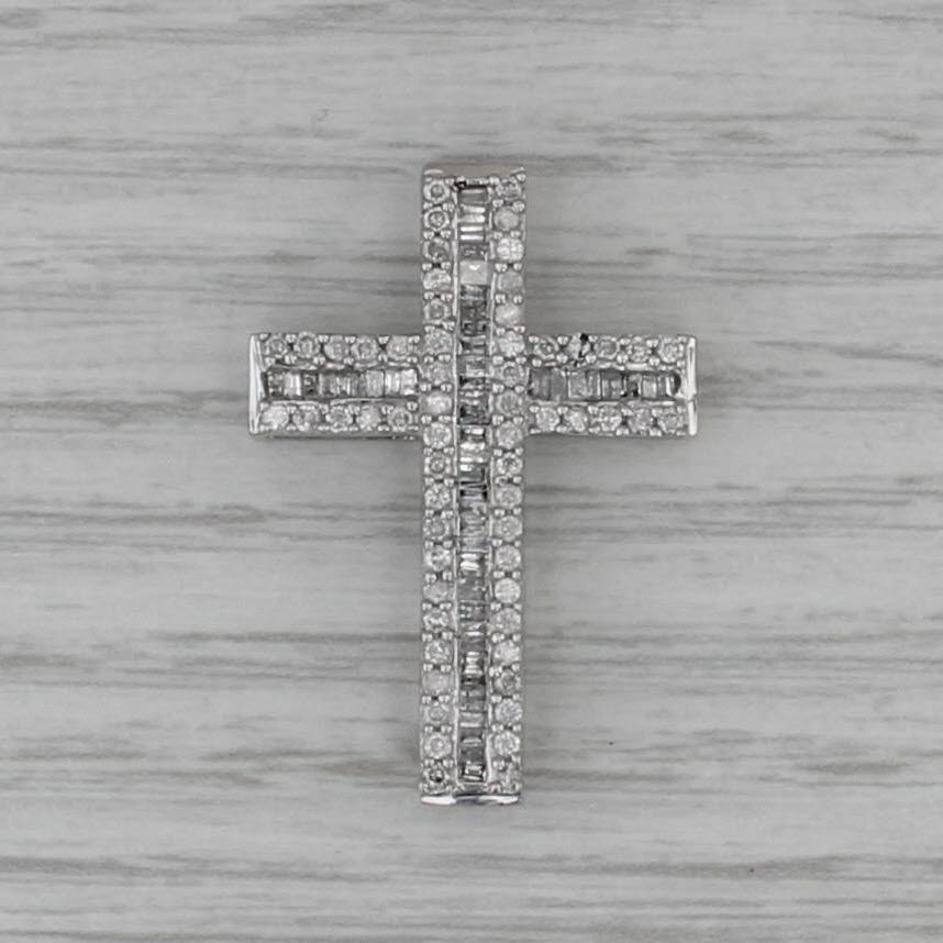 0.89ctw Diamond Large Cross Pendant 10k White Gold Floating Drop