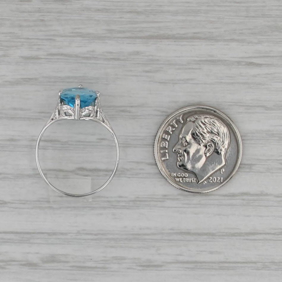 2.90ct Blue Topaz Solitaire Ring Art Deco Ostby Barton 14k White Gold Size 5.25