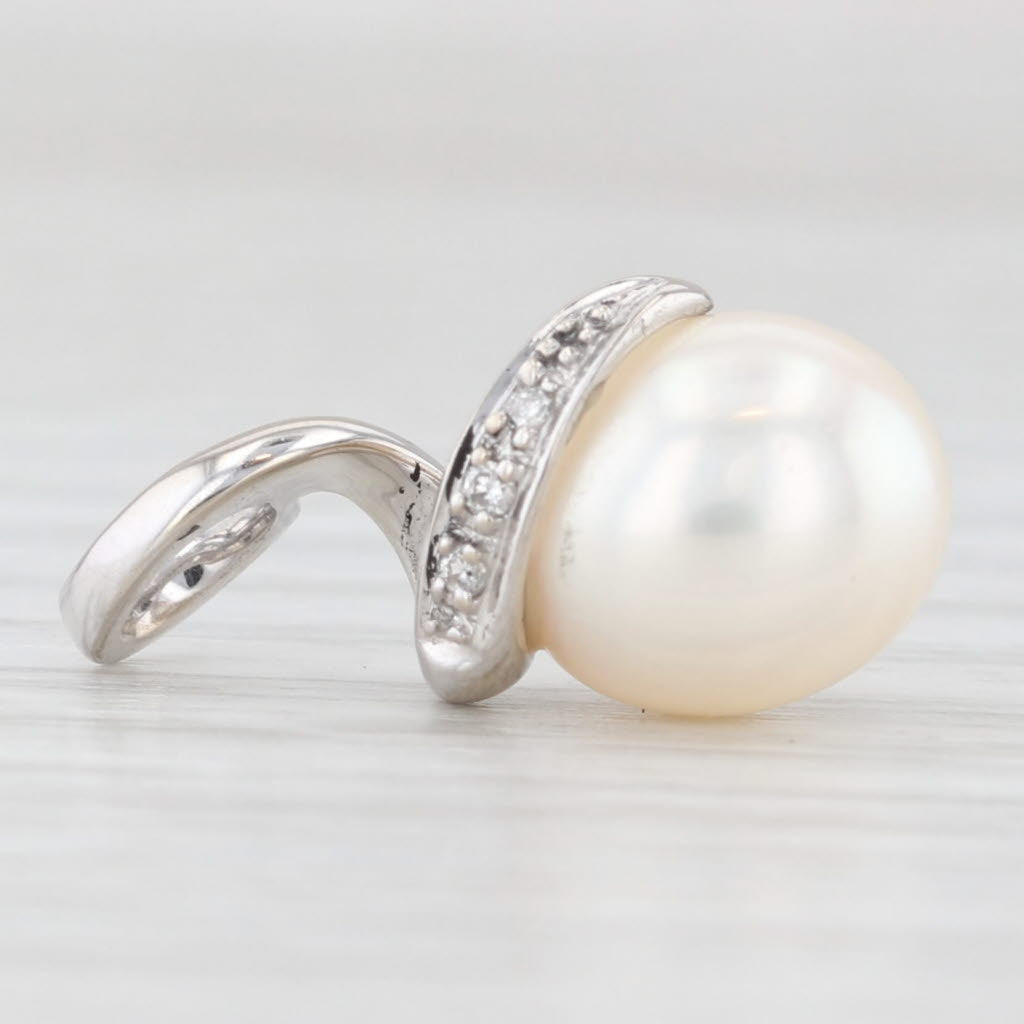 Light Gray Cultured Pearl Diamond Pendant 14k White Gold Drop