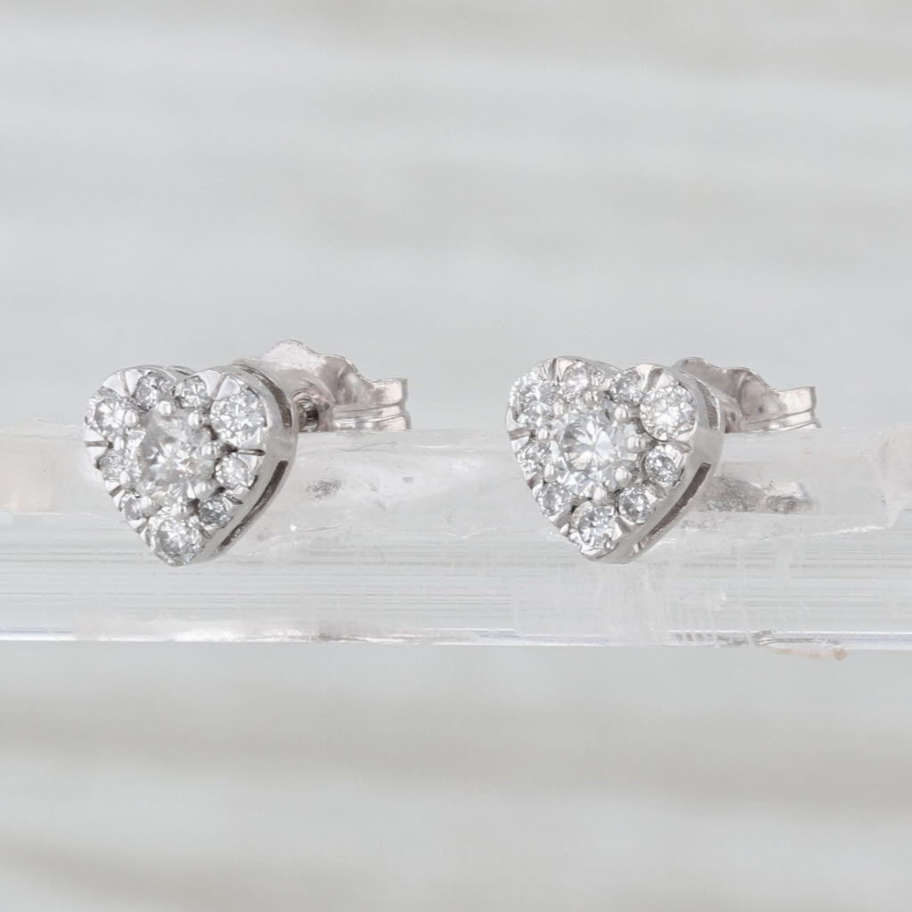 0.23ctw Diamond Halo Heart Stud Earrings 10k White Gold Studs