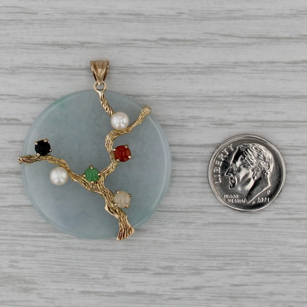 Jadeite Jade Gemstone Tree Pendant 14k Yellow Gold Cultured Pearl Statement