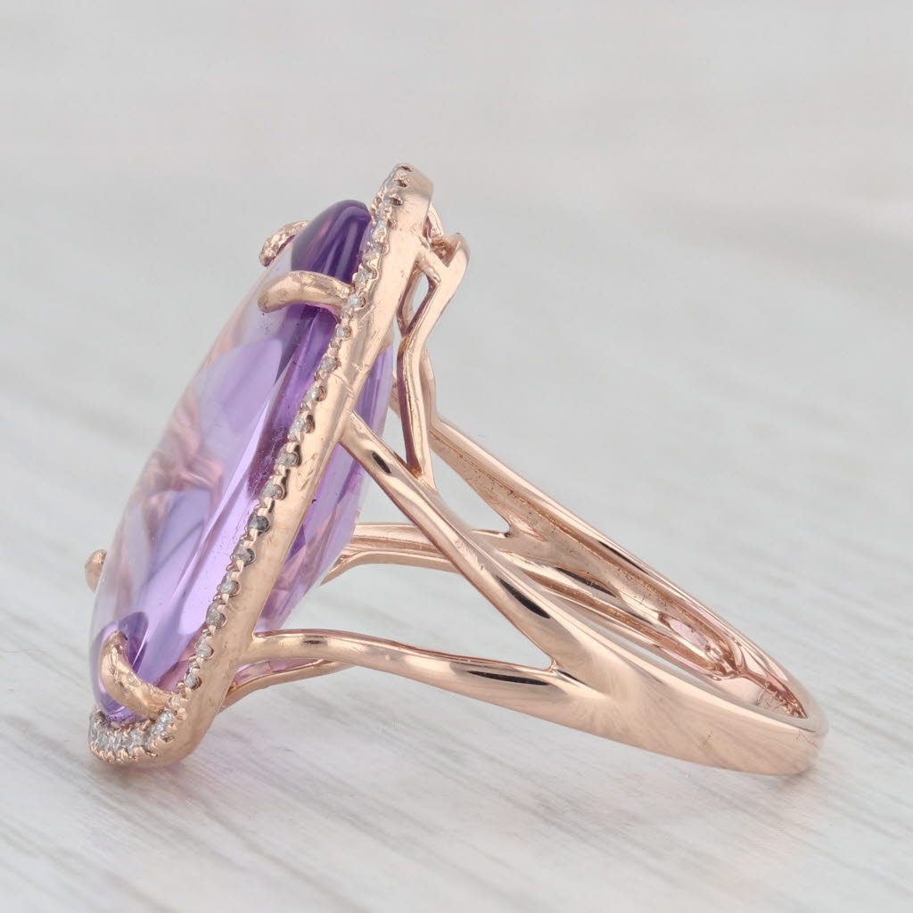 Light Gray Amethyst Diamond Halo Ring 14k Rose Gold Size 7 Cocktail