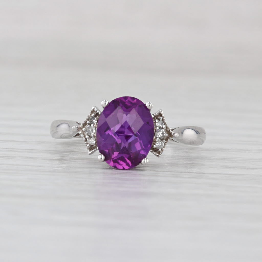 2.68ctw Lab Created Purple Sapphire Diamond Ring 10k White Gold Size 7