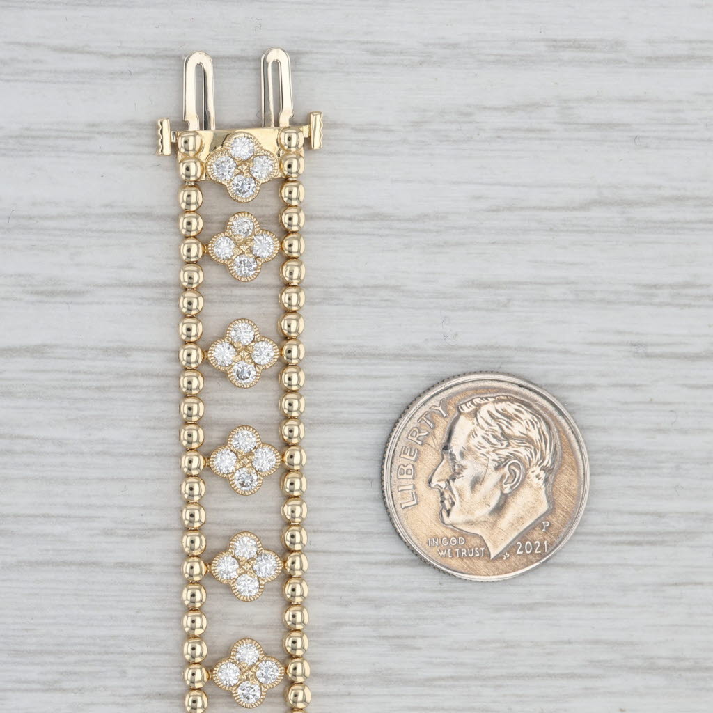 New 2.80ctw Diamond Flower Tennis Bracelet 14k Yellow Gold 7" 10.8mm