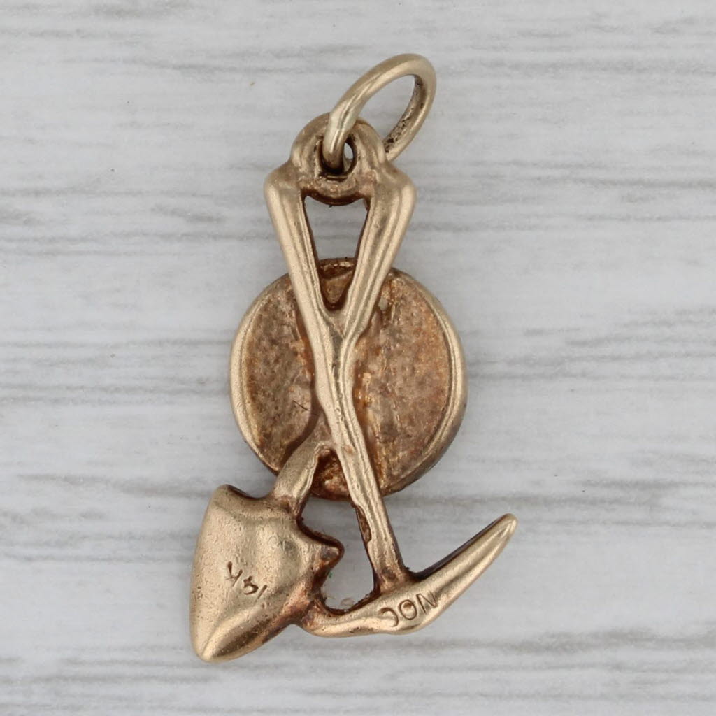 Gray Gold Mining Tools Pendant 14k Yellow Gold Charm Shovel Axe Coin