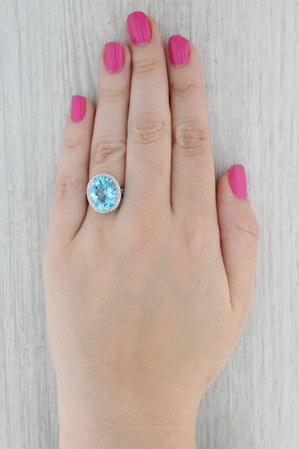 Gray 9.54ctw Blue Topaz Sapphire Diamond Halo Ring 14k White Gold Size 8.25