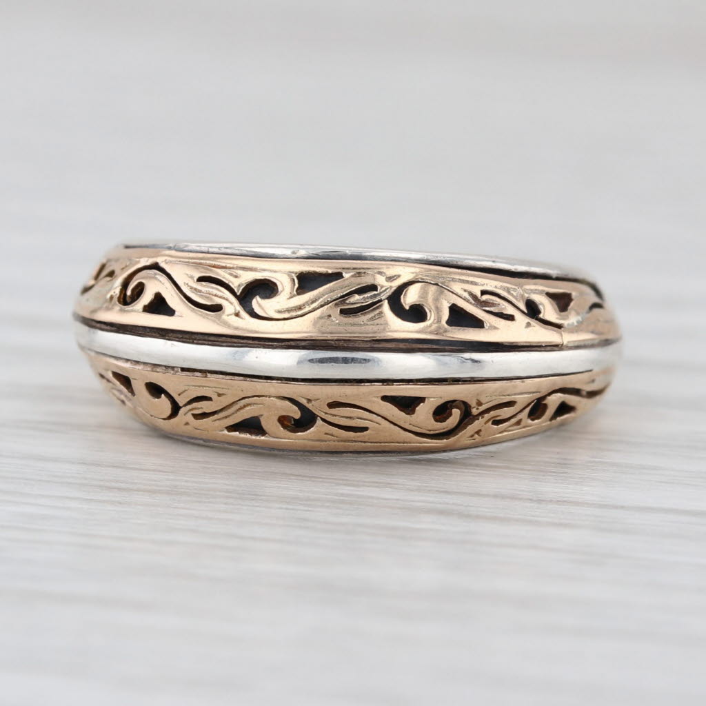 Ornate 2-Toned Ring Sterling Silver 14k Yellow Gold Band Size 6.5 Stackable