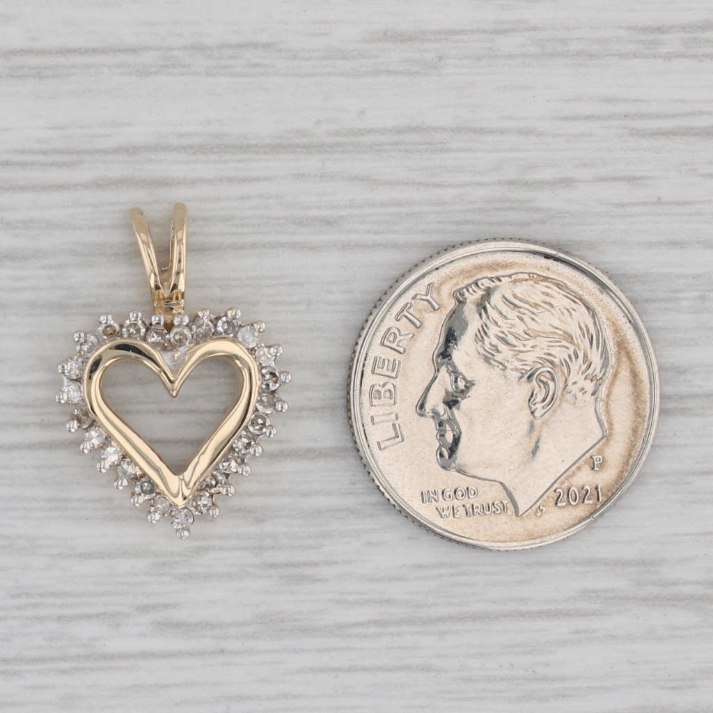 Gray 0.20ctw Diamond Heart Pendant 10k Yellow Gold Small Drop