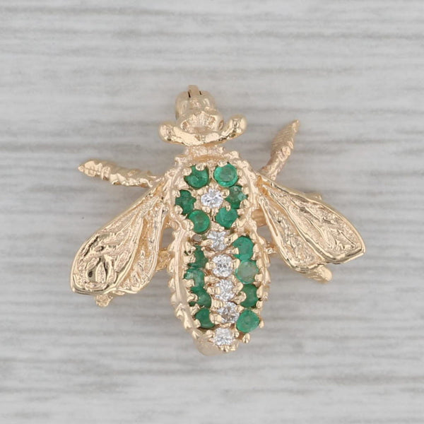 Small 0.22ctw Emerald Diamond Bee Bug Pin 14k Yellow Gold