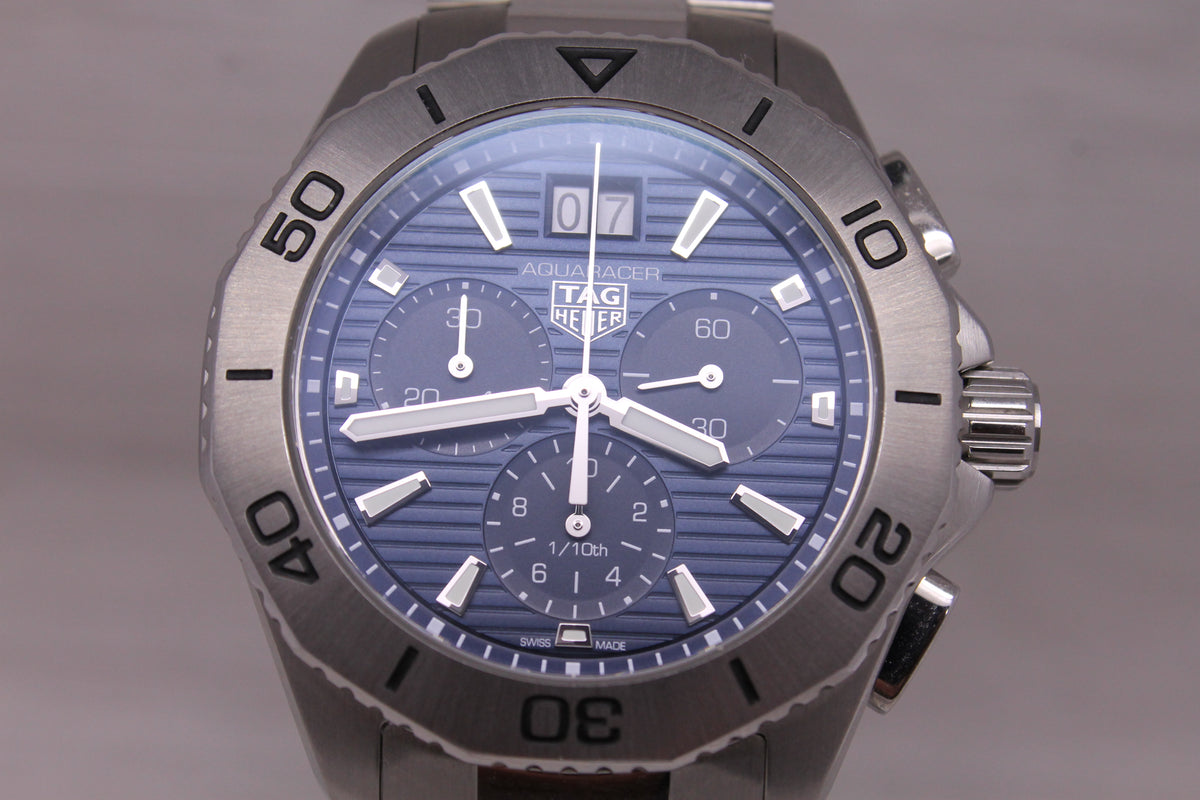 Tag Heuer Aquaracer Blue 41mm Quartz Chronograph Watch Box & Card CBP1113