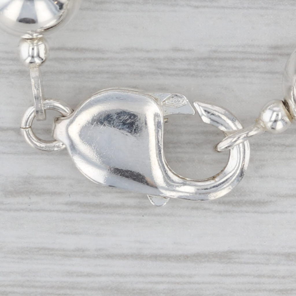 Gray Bead Strand Necklace Sterling Silver 18" 10mm Statement
