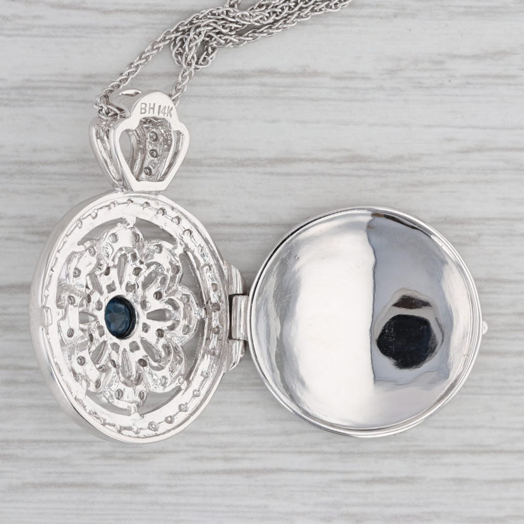 Gray 0.57ctw Sapphire Diamond Flower Diffuser Pendant Necklace 14k White Gold 15.75"