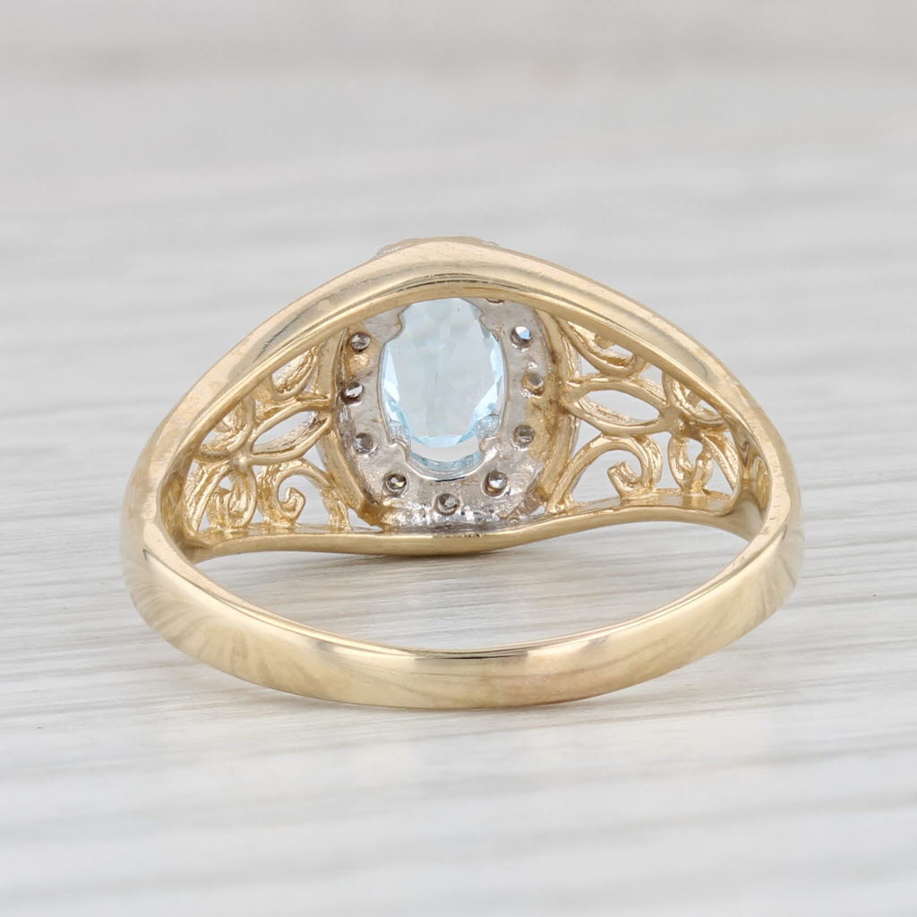 Light Gray 0.58ctw Oval Topaz Diamond Halo Ring 14k Yellow Gold Size 7.5 Openwork