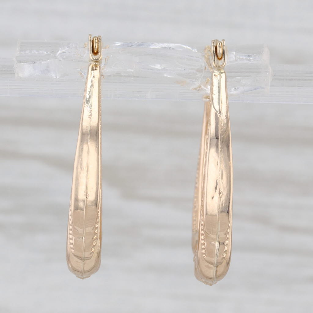 Oval Twist Drop Hoop Earrings 14k Yellow Gold Snap Top Hoops