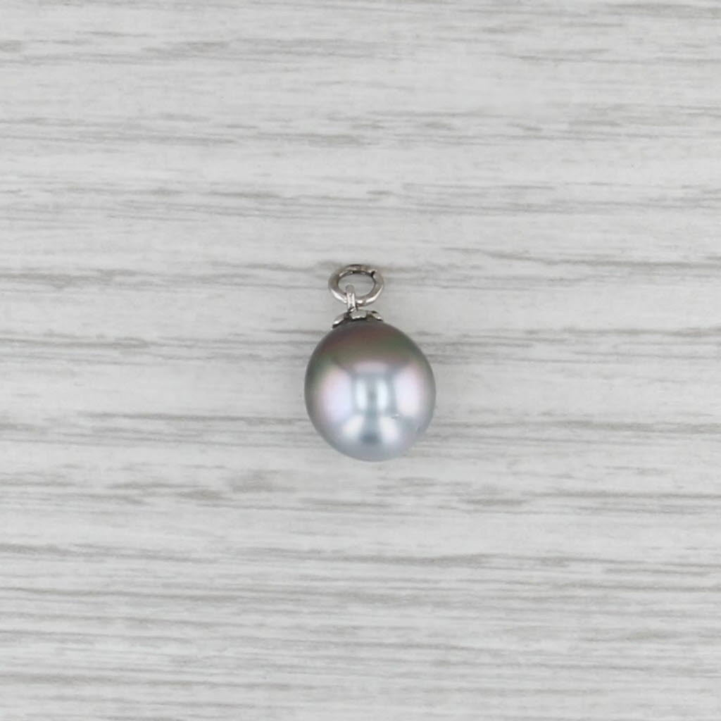 Gray Cultured Pearl 14k White Gold PendantTeardrop Solitaire Charm