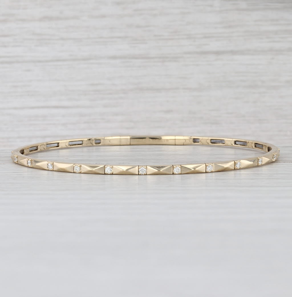 New 0.16ctw Diamond Flexible Bangle Bracelet 14k Yellow Gold 6.75"