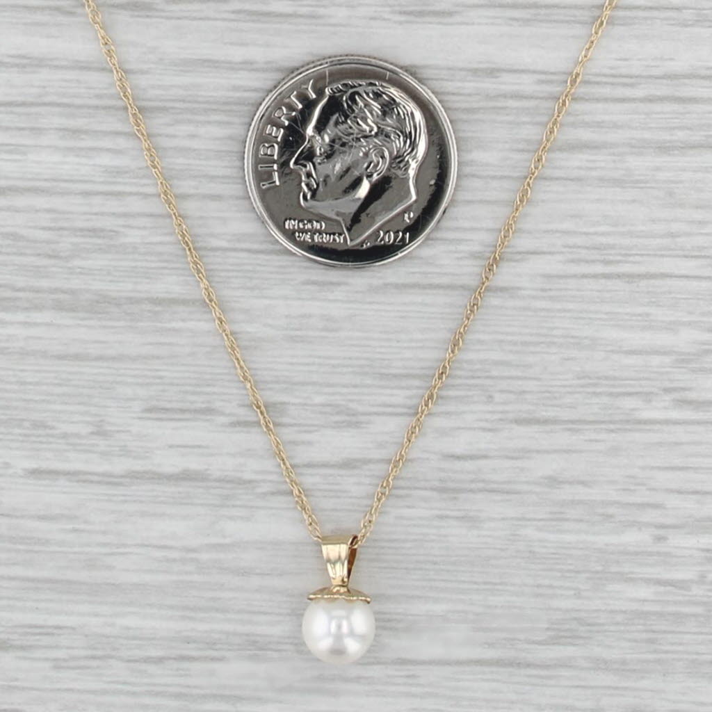 Cultuerd Pearl Solitaire Drop Pendant Necklace 14k Yellow Gold 18.25" Rope Chain