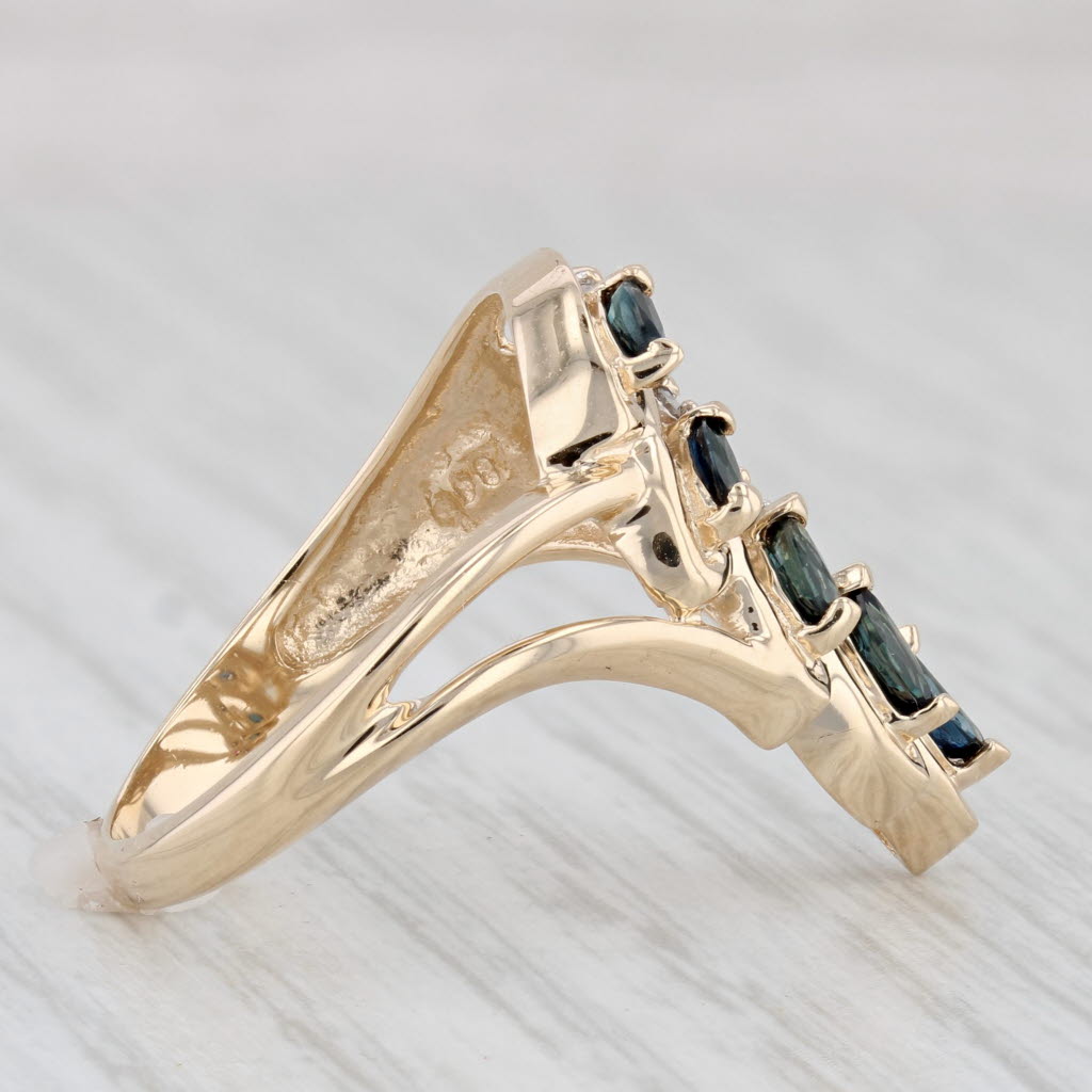 Light Gray 0.44ctw Blue Sapphire Spray Ring 14k Yellow Gold Size 7.25 Diamond Accents