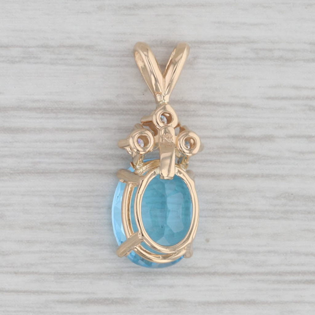 Gray 3.72ct Oval Blue Topaz Diamond Pendant 14k Yellow Gold