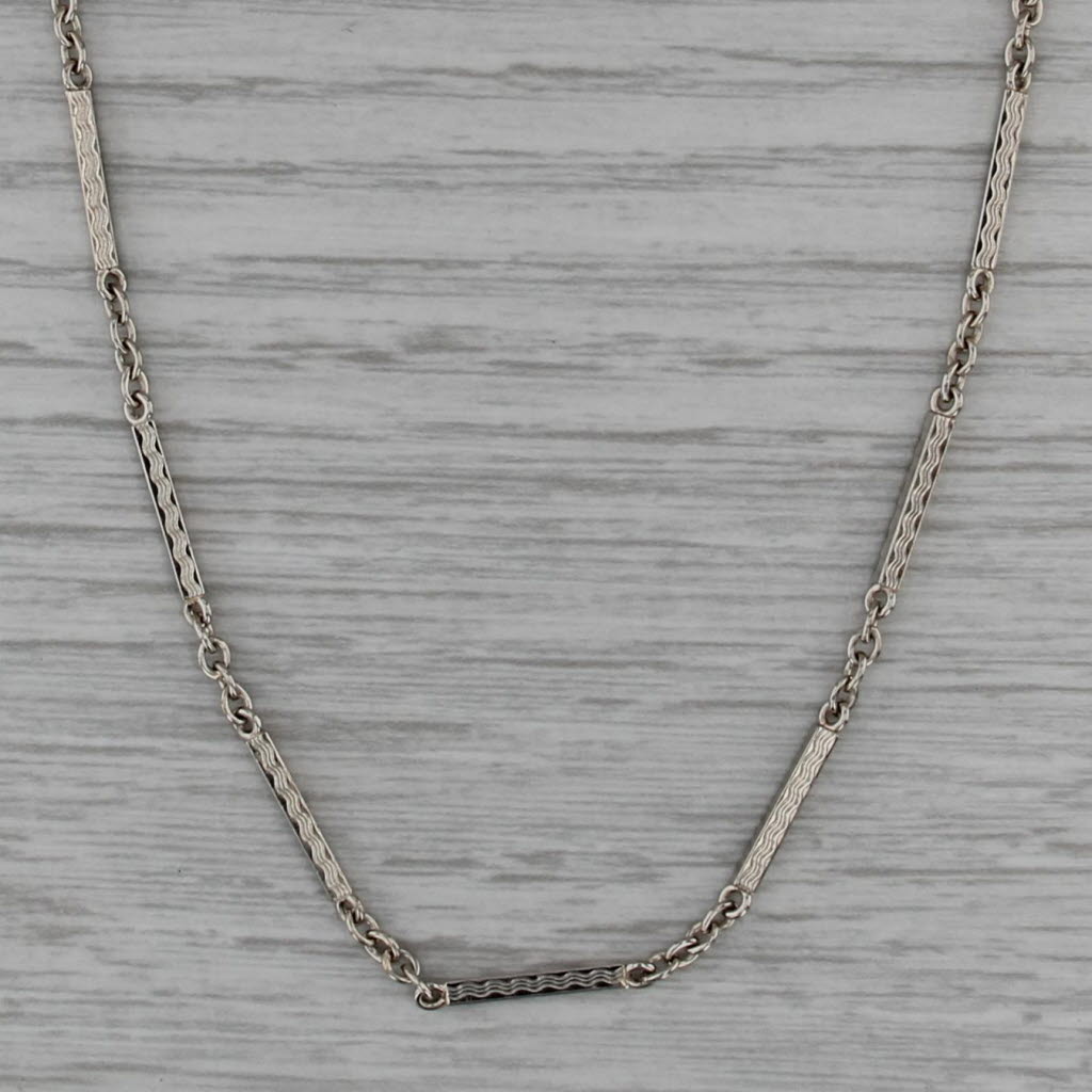 Vintage Bar Link Watch Chain Necklace 14k White Gold 14.25" 1.8mm