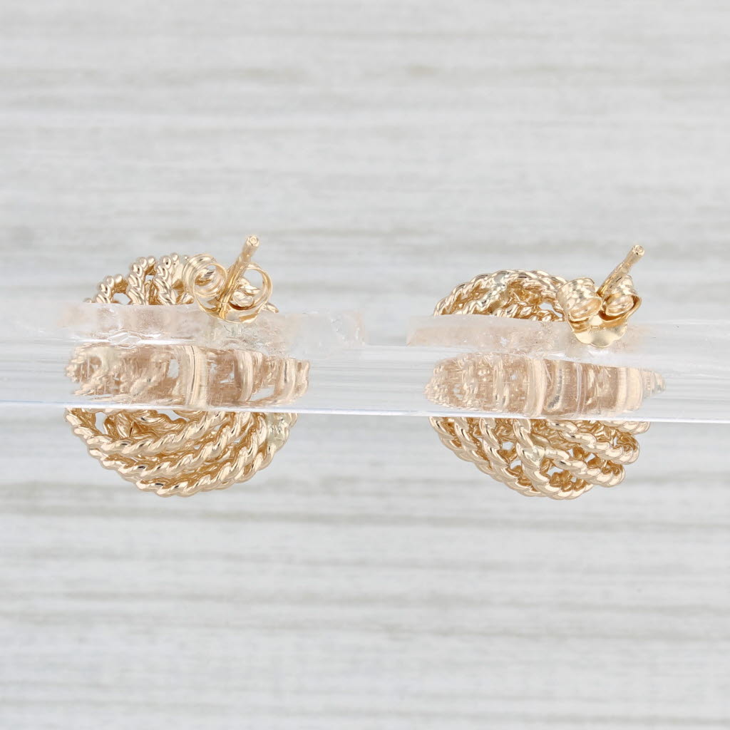 Light Gray Knot Stud Earrings 14k Yellow Gold Rope Etched Design