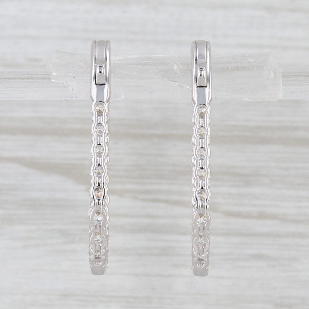 New 2ctw Diamond Inside Out Hoop Earrings 14k White Gold Snap Top Oval Hoops