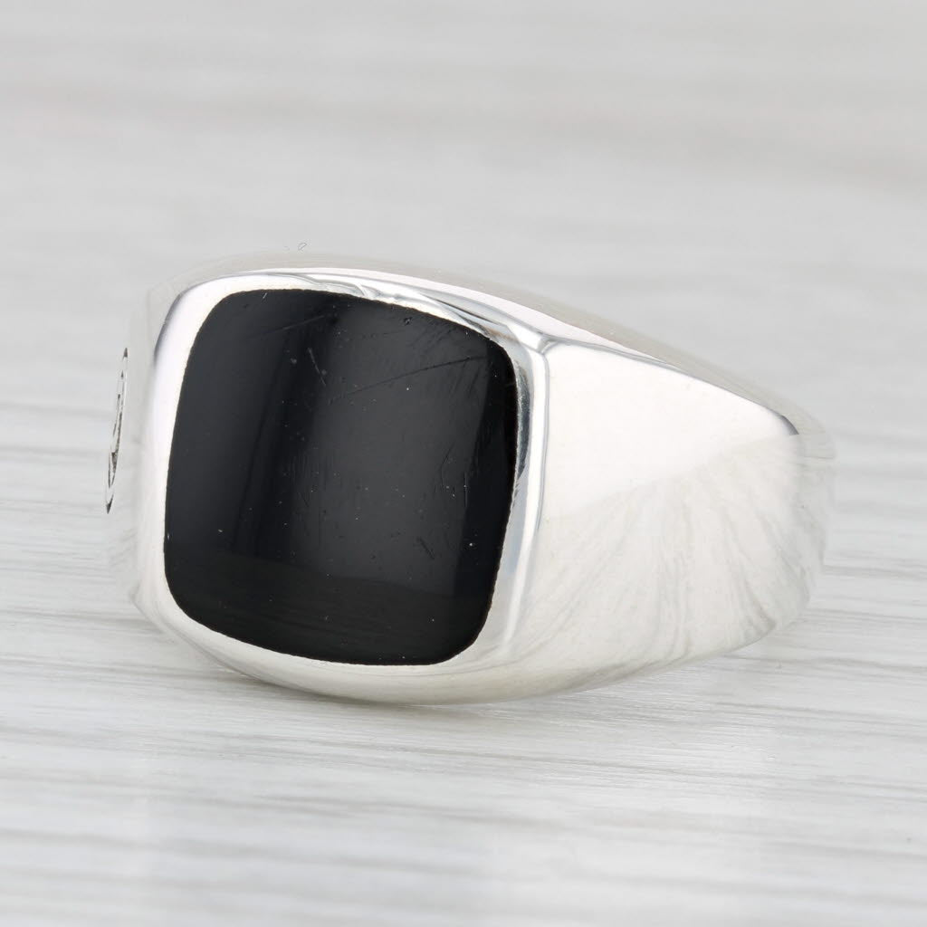 Light Gray David Yurman Onyx Solitaire Signet Ring Sterling Silver Size 9.75 Men's